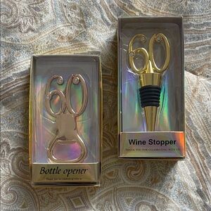 Gold 60th Bottle Opener and Wine Stopper Set
